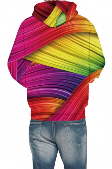 Unique 3D Colorful Ombre Striped Pattern Long Sleeve Relaxed Fitted Red Hoodie