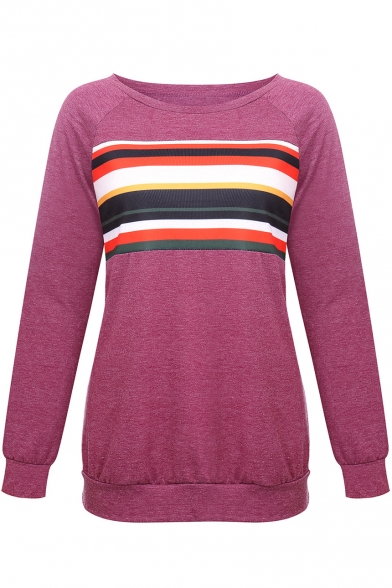 Autumn's New Fashion Long Sleeve Round Neck Striped Loose Tee