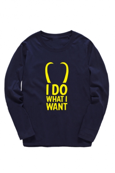 Cozy Long Sleeve Letter I DO WHAT I WANT Printed Round Neck Loose Tee