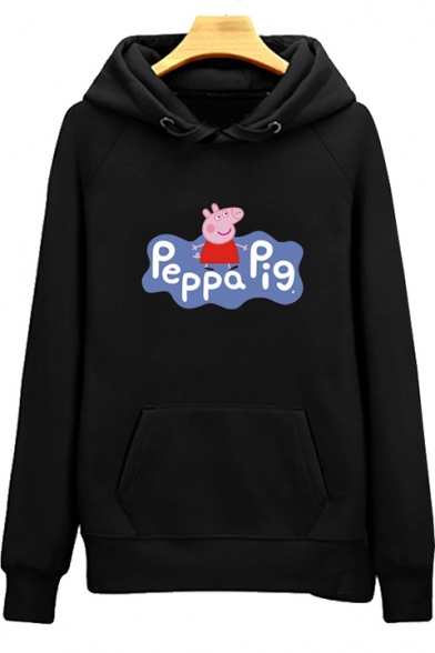 Cute Cartoon Pig LETTER PEPPA PIG Printed Long Sleeve Cotton Hoodie for Couple
