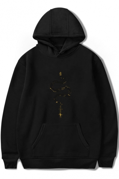 Fashion Graphic Print Dropped Shoulder Hoodie with Large Pocket