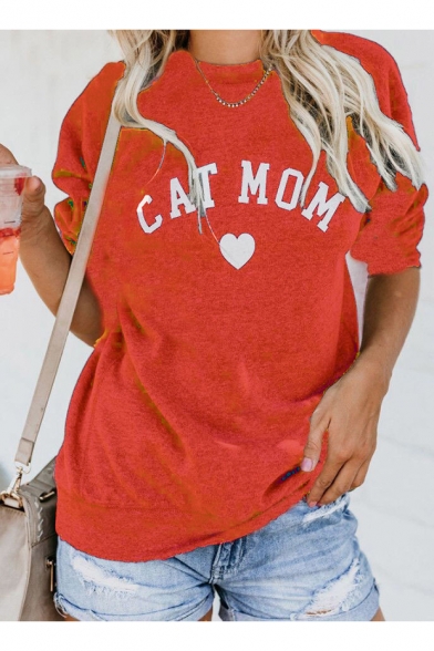 Fashion Letter CAT MOM Heart Printed Crewneck Long Sleeve Pullover Sweatshirt