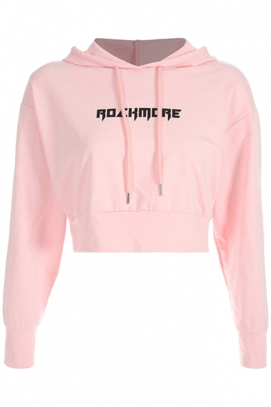 Fashion Letter Pattern Long Sleeve Street Style Pink Cropped Hoodie