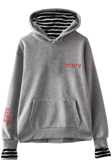 HARRY Letter Print Kangaroo Pocket Double Cuffs Casual Hoodie