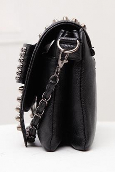 Hot Fashion Black PU Studded Embellished Skull Printed Crossbody Bag