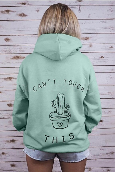 Letter CAN'T TOUCH Cactus Printed Long Sleeve Leisure Hoodie