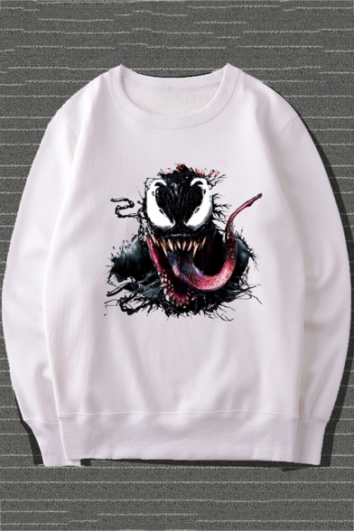 

Long Sleeve Round Neck Venom Printed Relaxed Cotton Sweatshirt, Pink;white;gray