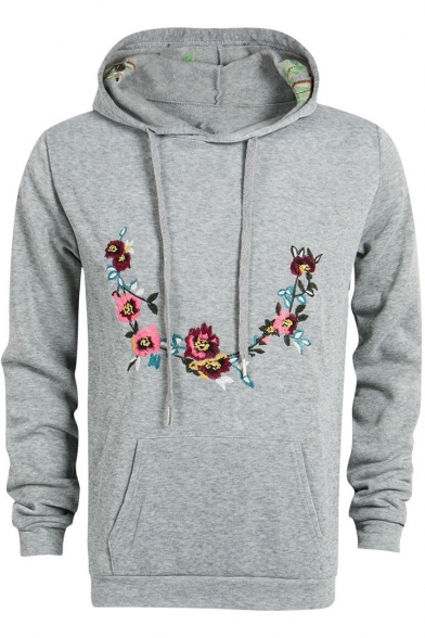 Men's Autumn Trendy Floral Embroidered Long Sleeve Slim Fitted Hoodie