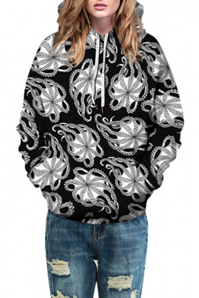 New Arrival Fashion 3D Pattern Loose Casual Unisex Black Hoodie