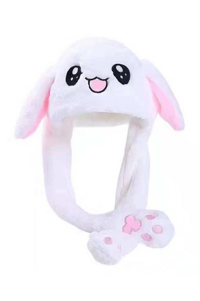 Plush Warm Cute Cartoon Rabbit Printed LED Light White Hat