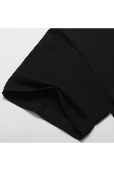 3D Animal Fox Printed Black Cotton Round Neck Short Sleeve Tee