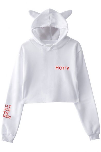 HARRY letter Print Long Sleeve Relaxed Loose Fit Hoodie with Ear Hood