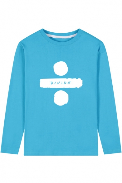 Letter DIVIDE Printed Long Sleeve Round Neck Loose Tee for Guys