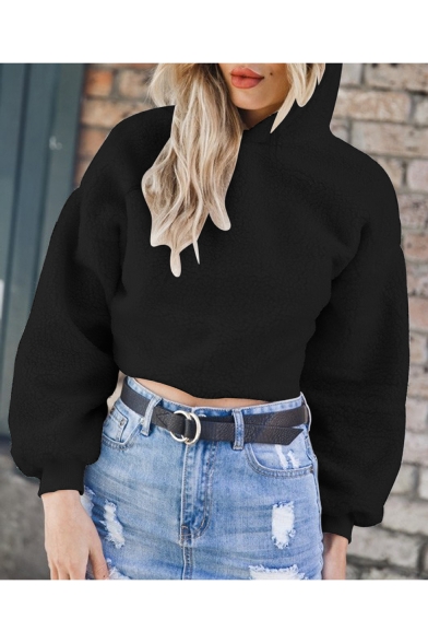 New Arrival Long Sleeve Plain Leisure Cozy Cropped Hoodie
