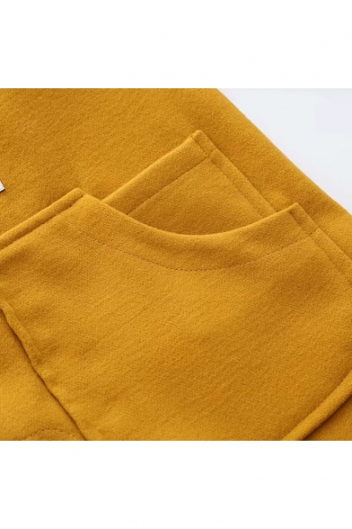 Winter's Long Sleeve Hooded Toggle Button Front Irregular Pocket Yellow Longline Coat