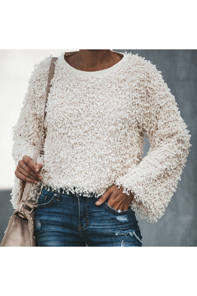 Winter's New Trendy Long Sleeve Round Neck Plain Fleece Sweatshirt