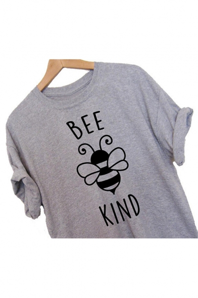 Cartoon Bee Letter Printed Short Sleeve Round Neck Cozy Leisure Tee