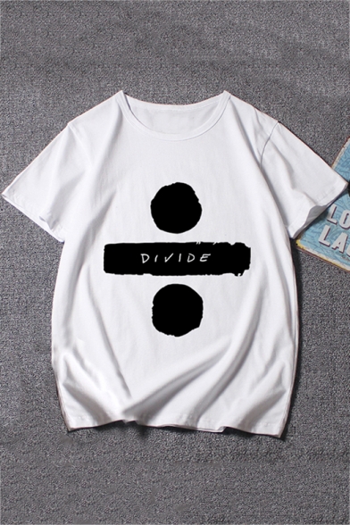 Colorblock Letter DIVIDE Printed Short Sleeve Round Neck Simple Tee