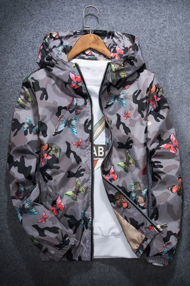 Long Sleeve Camouflage Printed Leisure Casual Hooded Zip Coat
