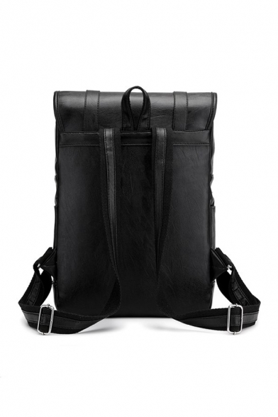 Fancy Black Plain Strap Closure PU Backpack Bag