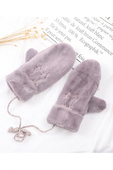 Hot Fashion Lovely Cartoon Embroidered Fluffy Gloves for Winter