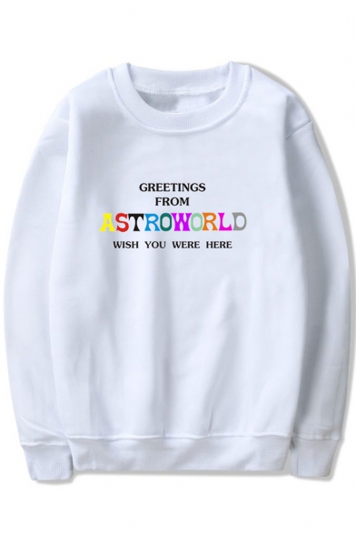 New Trendy Colorful Letter ASTROWORLD WISH YOU WERE HERE Printed Round Neck Pullover Sweatshirt