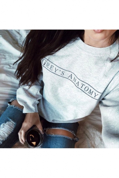 Trendy Letter GREY'S ANATOMY Pattern Crewneck Long Sleeve Gray Sweatshirt