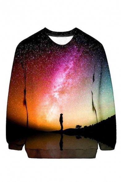 3D Fancy Galaxy Printed Crewneck Long Sleeve Pullover Loose Fit Sweatshirt