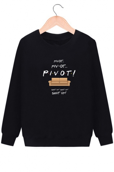 Black Long Sleeve Round Neck Letter PIVOT Sofa Printed Thick Sweatshirt