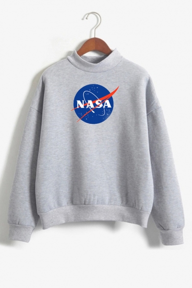 Crewneck Long Sleeve Trendy NASA Letter Pattern Relaxed Fit Sweatshirt