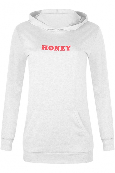 Fashion Letter HONEY Printed Long Sleeve Relaxed Tunic Hoodie