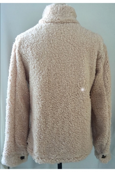 Hot Popular Winter Warm Lambswool Lapel Collar Button Front Khaki Coat