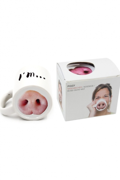 Funny White Letter Pig Nose Pattern Ceramic Mug 8.5*12.5CM