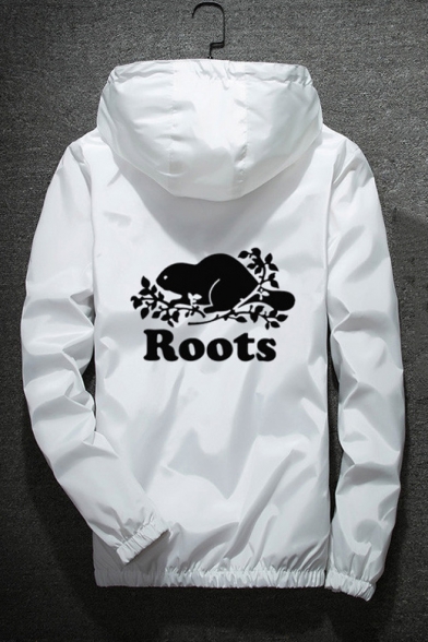 Long Sleeve Stylish Letter ROOTS Printed Hooded Zip-Up Coat for Men