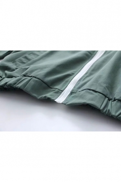 Stylish Long Sleeve Colorblock Zip Placket Elastic Hem Cuff Hooded Coat