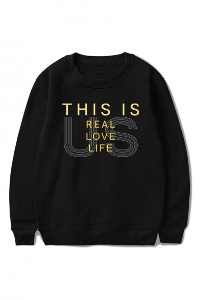 THIS IS US Letter Printed Round Neck Long Sleeve Pullover Sweatshirt