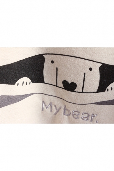 Trendy Long Sleeve Round Neck Cartoon Bear Letter Printed Leisure Sweatshirt