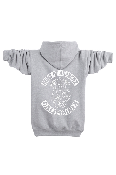 Unique Letter Skull Pattern Long Sleeve Regular Fitted Zip Up Hoodie