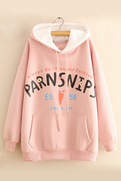 Winter's Chic Letter Pattern Long Sleeve Loose Fitted Hoodie