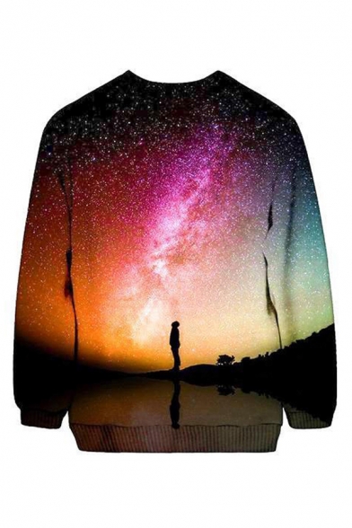 3D Fancy Galaxy Printed Crewneck Long Sleeve Pullover Loose Fit Sweatshirt