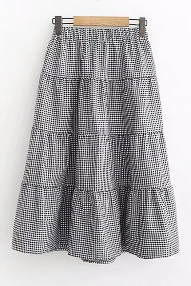 Antique Polka Dot Printed Elastic Waist Midi A-Line Skirt
