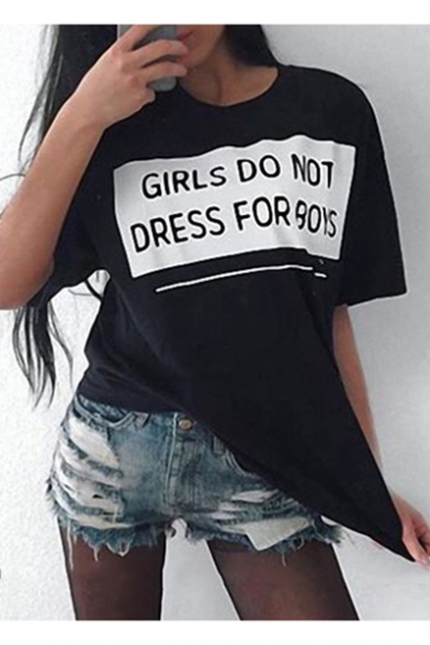 Classic Simple Short Sleeve Round Neck Letter GIRLS DO NOT DRESS FOR BOYS Printed Soft Tee