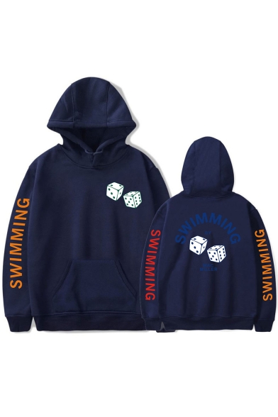 Dice Letter SWIMMING Printed Long Sleeve Unisex Warm Soft Hoodie