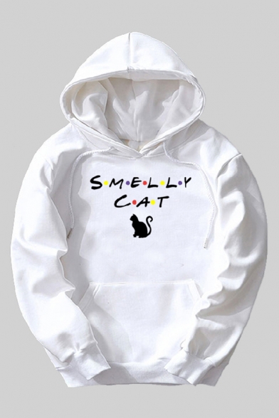Letter SMELLY CAT Cartoon Cat Printed Long Sleeve Casual Hoodie