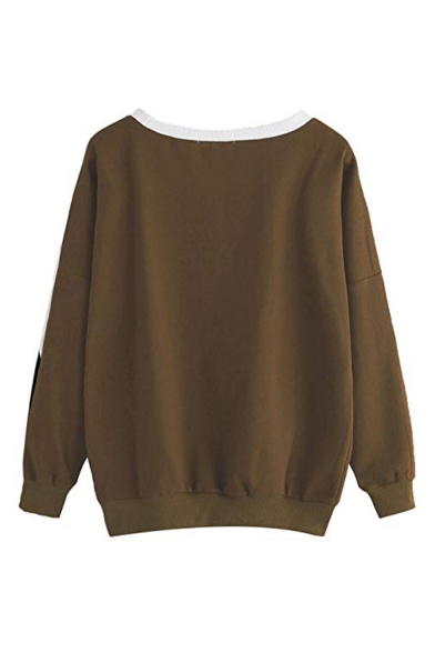 New Arrival Fashion Colorblock Round Neck Long Sleeve Pullover Cotton Sweatshirt