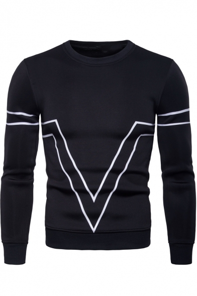 New Trendy Long Sleeve Round Neck Stripes Printed Slim Sweatshirt
