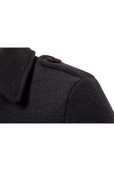 Simple Long Sleeve Lapel Collar Single Breasted Plain Longline Woolen Coat