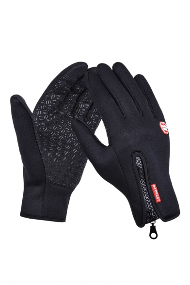 Unisex  Zip Embellished Outdoor Logo Patched Touchscreen Warm Windproof Gloves