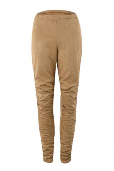 Women's New Arrival Unique Elastic Waist Solid Ruched Detail Skinny Pants