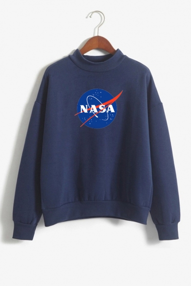 Crewneck Long Sleeve Trendy NASA Letter Pattern Relaxed Fit Sweatshirt